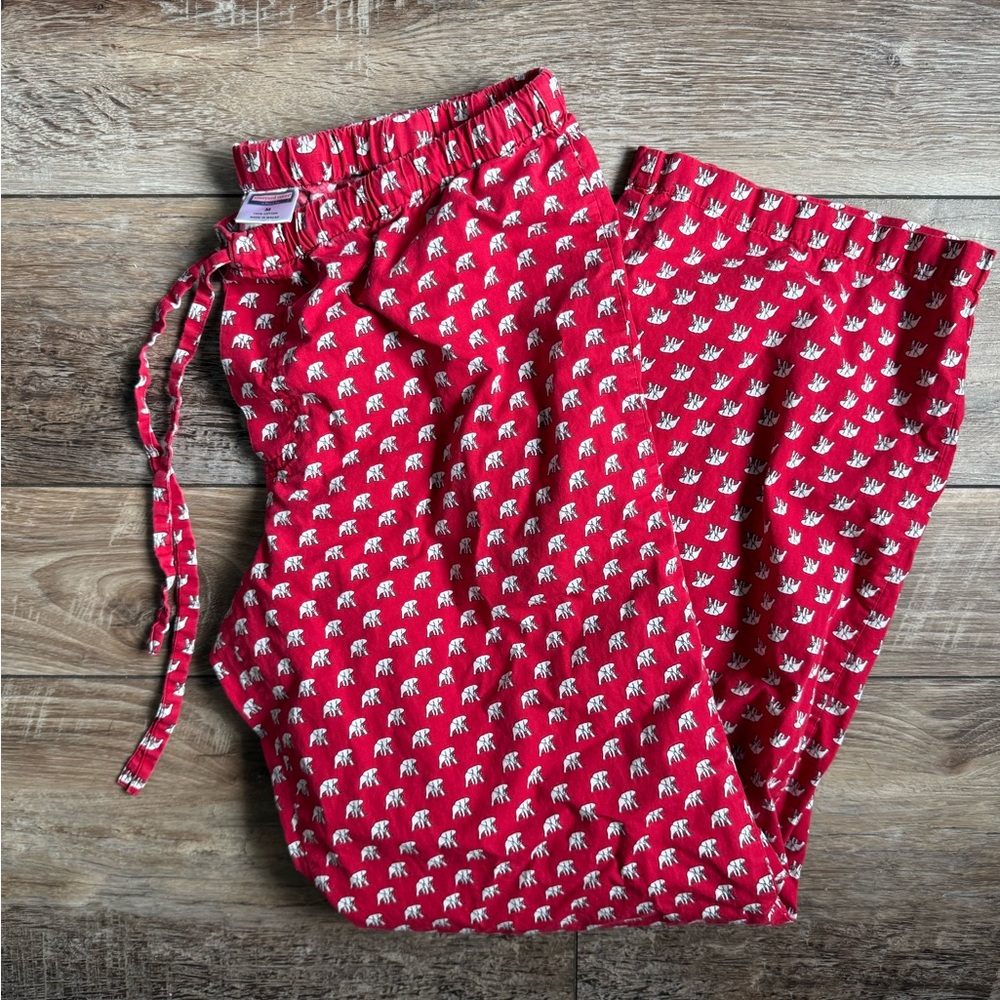 Vineyard Vines Red Pajama Pants with White Elephant Print